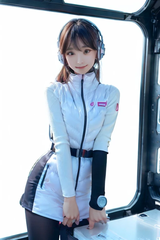 ((NSFW: 1.4)), ((Detailed face, Professional photography)), ((NSFW, zettai ryouiki, 1 girl)), Ultra-high resolution, (Realistic: 1.4), RAW Photos, highest quality, (PhotoRealistic Stick), concentrated, Soft Light, ((30 years old)), ((Japanese)), (( (Young Face))), (surface), (Depth of written boundary), masterpiece, (Realistic), woman, ,astrovest:2,headphone:2,:1.5,bangs, ((1 girl)),(black sleeves):2,(black tights):2,inside spacestation,inside spacecraft,,zero gravity,smile,open leg,show panty,blush:1.5,hidden hands,neotech
