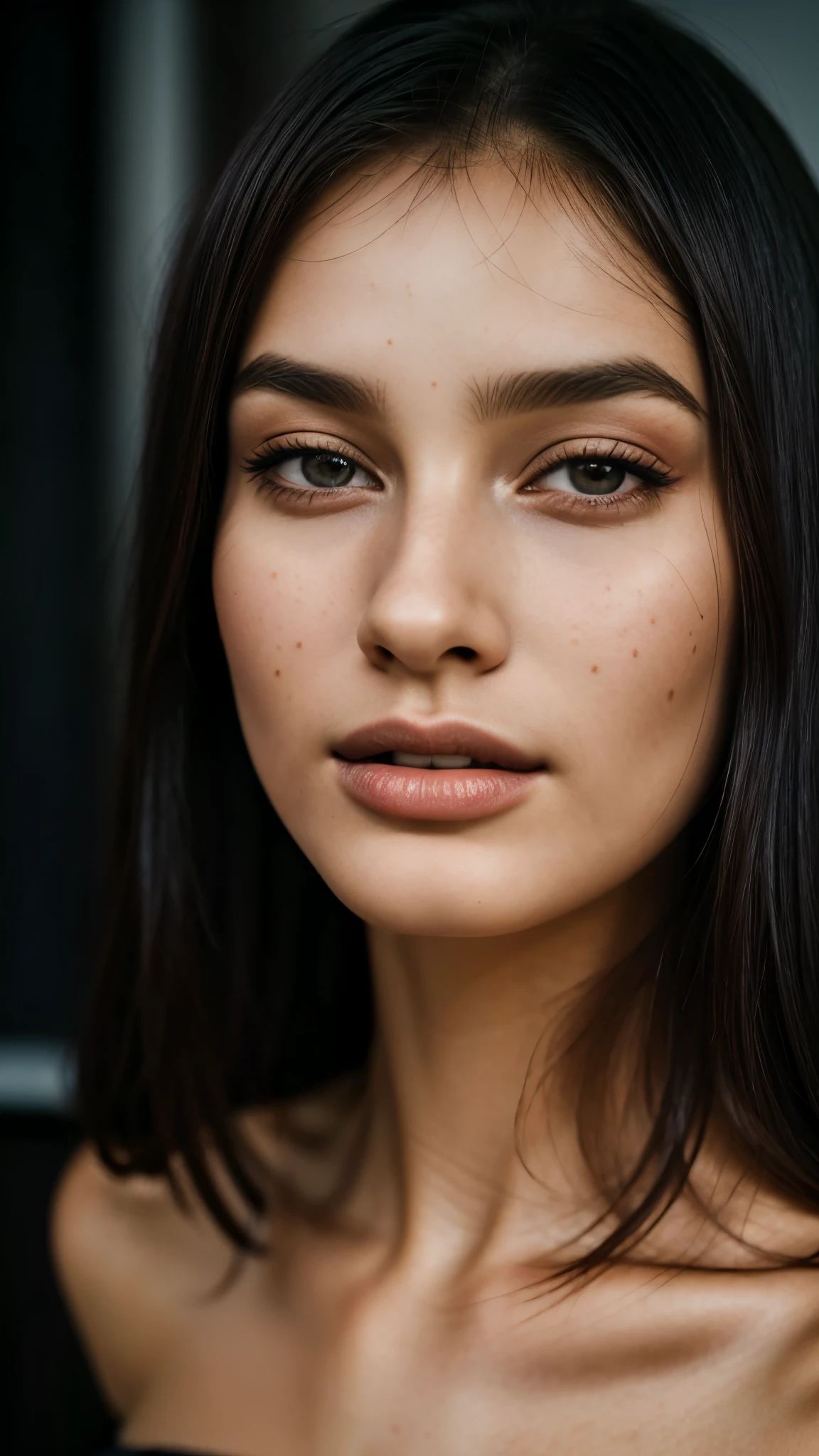 (close-up, editorial photograph of a 21 year old woman), (highly detailed face:1.4) (smile:0.7) (background inside dark, moody, private study:1.3) POV, by lee jeffries, nikon d850, film stock photograph ,4 kodak portra 400 ,camera f1.6 lens ,rich colors ,hyper realistic ,lifelike texture, dramatic lighting , cinestill 800,  