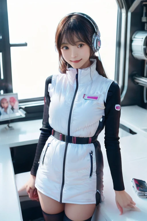 ((NSFW: 1.4)), ((Detailed face, Professional photography)), ((NSFW, zettai ryouiki, 1 girl)), Ultra-high resolution, (Realistic: 1.4), RAW Photos, highest quality, (PhotoRealistic Stick), concentrated, Soft Light, ((30 years old)), ((Japanese)), (( (Young Face))), (surface), (Depth of written boundary), masterpiece, (Realistic),(inside ISS):3, woman, ,astrovest:2,headphone:2,smartwatch,,bangs, ((1 girl)),(black sleeves):2,(black tights):2,inside spacestation,inside spacecraft,,zero gravity,smile,open leg,show panty,blush:1.5,hidden hands,neotech