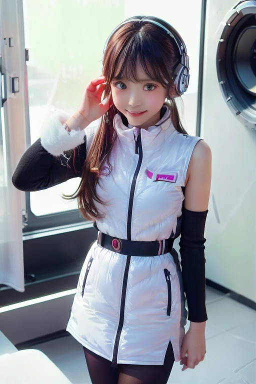 ((NSFW: 1.4)), ((Detailed face, Professional photography)), ((NSFW, zettai ryouiki, 1 girl)), Ultra-high resolution, (Realistic: 1.4), RAW Photos, highest quality, (PhotoRealistic Stick), concentrated, Soft Light, ((30 years old)), ((Japanese)), (( (Young Face))), (surface), (Depth of written boundary), masterpiece, (Realistic),(inside ISS):3, woman, ,astrovest:2,headphone:2,smartwatch,,bangs, ((1 girl)),(black sleeves):2,(black tights):2,inside spacestation,inside spacecraft,,zero gravity,smile,open leg,show panty,blush:1.5,hidden hands,neotech