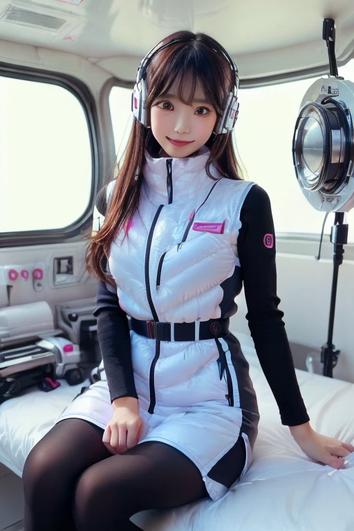 ((NSFW: 1.4)), ((Detailed face, Professional photography)), ((NSFW, zettai ryouiki, 1 girl)), Ultra-high resolution, (Realistic: 1.4), RAW Photos, highest quality, (PhotoRealistic Stick), concentrated, Soft Light, ((30 years old)), ((Japanese)), (( (Young Face))), (surface), (Depth of written boundary), masterpiece, (Realistic),(inside ISS):3, woman, ,astrovest:2,headphone:2,smartwatch,,bangs, ((1 girl)),(black sleeves):2,(black tights):2,inside spacestation,inside spacecraft,,zero gravity,smile,open leg,show panty,blush:1.5,hidden hands,neotech