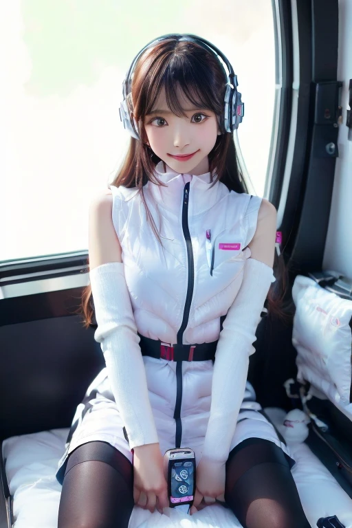 ((NSFW: 1.4)), ((Detailed face, Professional photography)), ((NSFW, zettai ryouiki, 1 girl)), Ultra-high resolution, (Realistic: 1.4), RAW Photos, highest quality, (PhotoRealistic Stick), concentrated, Soft Light, ((30 years old)), ((Japanese)), (( (Young Face))), (surface), (Depth of written boundary), masterpiece, (Realistic),(inside ISS):3, woman, ,astrovest:2,headphone:2,smartwatch,,bangs, ((1 girl)),(black sleeves):2,(black tights):2,inside spacestation,inside spacecraft,,zero gravity,smile,open leg,show panty,blush:1.5,hidden hands,neotech