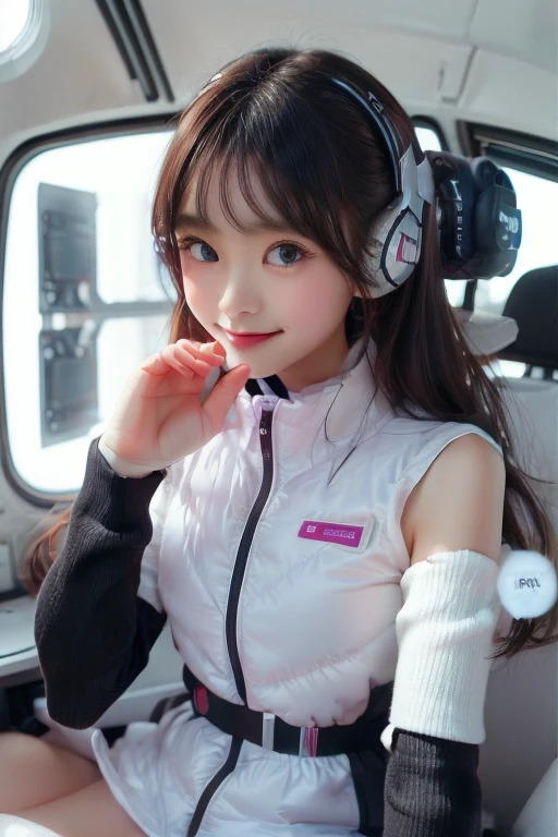 ((NSFW: 1.4)), ((Detailed face, Professional photography)), ((NSFW, zettai ryouiki, 1 girl)), Ultra-high resolution, (Realistic: 1.4), RAW Photos, highest quality, (PhotoRealistic Stick), concentrated, Soft Light, ((30 years old)), ((Japanese)), (( (Young Face))), (surface), (Depth of written boundary), masterpiece, (Realistic),(inside ISS):3, woman, ,astrovest:2,headphone:2,smartwatch,,bangs, ((1 girl)),(black sleeves):2,(black tights):2,inside spacestation,inside spacecraft,,zero gravity,smile,open leg,show panty,blush:1.5,hidden hands,neotech