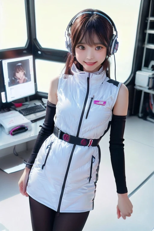 ((NSFW: 1.4)), ((Detailed face, Professional photography)), ((NSFW, zettai ryouiki, 1 girl)), Ultra-high resolution, (Realistic: 1.4), RAW Photos, highest quality, (PhotoRealistic Stick), concentrated, Soft Light, ((30 years old)), ((Japanese)), (( (Young Face))), (surface), (Depth of written boundary), masterpiece, (Realistic),(inside ISS):3, woman, ,astrovest:2,headphone:2,smartwatch,,bangs, ((1 girl)),(black sleeves):2,(black tights):2,inside spacestation,inside spacecraft,,zero gravity,smile,open leg,show panty,blush:1.5,hidden hands,neotech