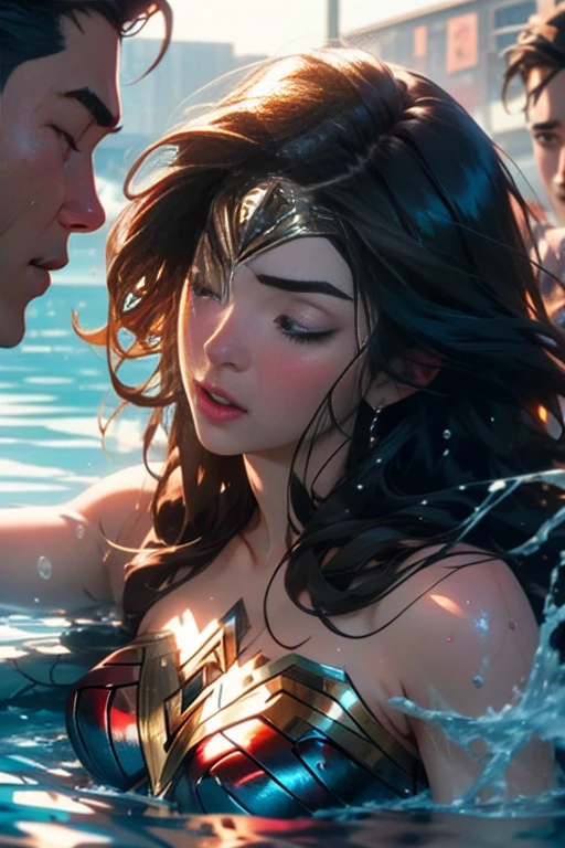 in water,perfect wonder woman costume,whole body,Having your head held down under water,Being submerged in a pool,Drowning in the pool,Face submerged in water,in waterに潜る,Submerge your face in water,inside the pool,Inside the fountain,Soaked in water,Soaking wet wonder woman,sleeping face,Close ~ eyes,open your mouth,tired face,face of suffering,sleeping face,soaking wet hair,Soaked Hair,wet body,fight the men,surrounded by men,,caught between men,Being licked by men,Intertwining with men, Attacked by men,assaulted by men,Being bullied by guys,being sexually abused by a man,Captured by a man,Being detained by a man、touch your face,、Hair is pulled hard,My head is grabbed,Grab my head,brown hair, masterpiece、beautiful girl、fine 目、puffy eyes、highest quality, 超High resolution, (reality: 1.4), movie lighting,super beautiful、beautiful skin、(super reality)、(High resolution)、(8K)、(very detailed)、(beautiful and fine 目)、(Super detailed)、 detailed face、slanted bangeshi hair、brown hair、20-year-old、Wonder Woman Cosplay