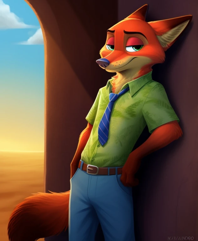 El malvado Nick Wilde, ojos rojos malvados, supertraje oscuro, colmillos afilados, Vista de cuerpo completo