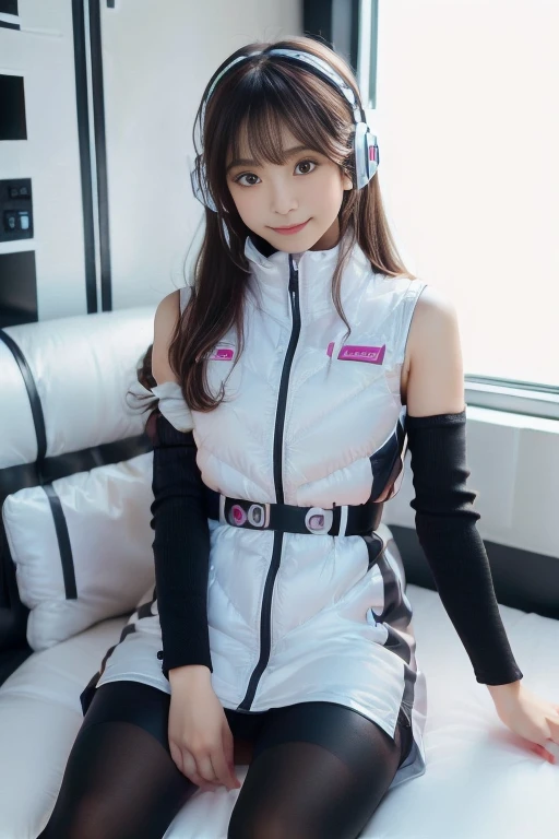 ((NSFW: 1.4)), ((Detailed face, Professional photography)), ((NSFW, zettai ryouiki, 1 girl)), Ultra-high resolution, (Realistic: 1.4), RAW Photos, highest quality, (PhotoRealistic Stick), concentrated, Soft Light, ((30 years old)), ((Japanese)), (( (Young Face))), (surface), (Depth of written boundary), masterpiece, (Realistic),(inside ISS):3, woman, ,astrovest:2,headphone:2,smartwatch,,bangs, ((1 girl)),(black sleeves):2,(black tights):2,inside spacestation,inside spacecraft,,zero gravity,smile,open leg,blush:1.5,hidden hands,neotech