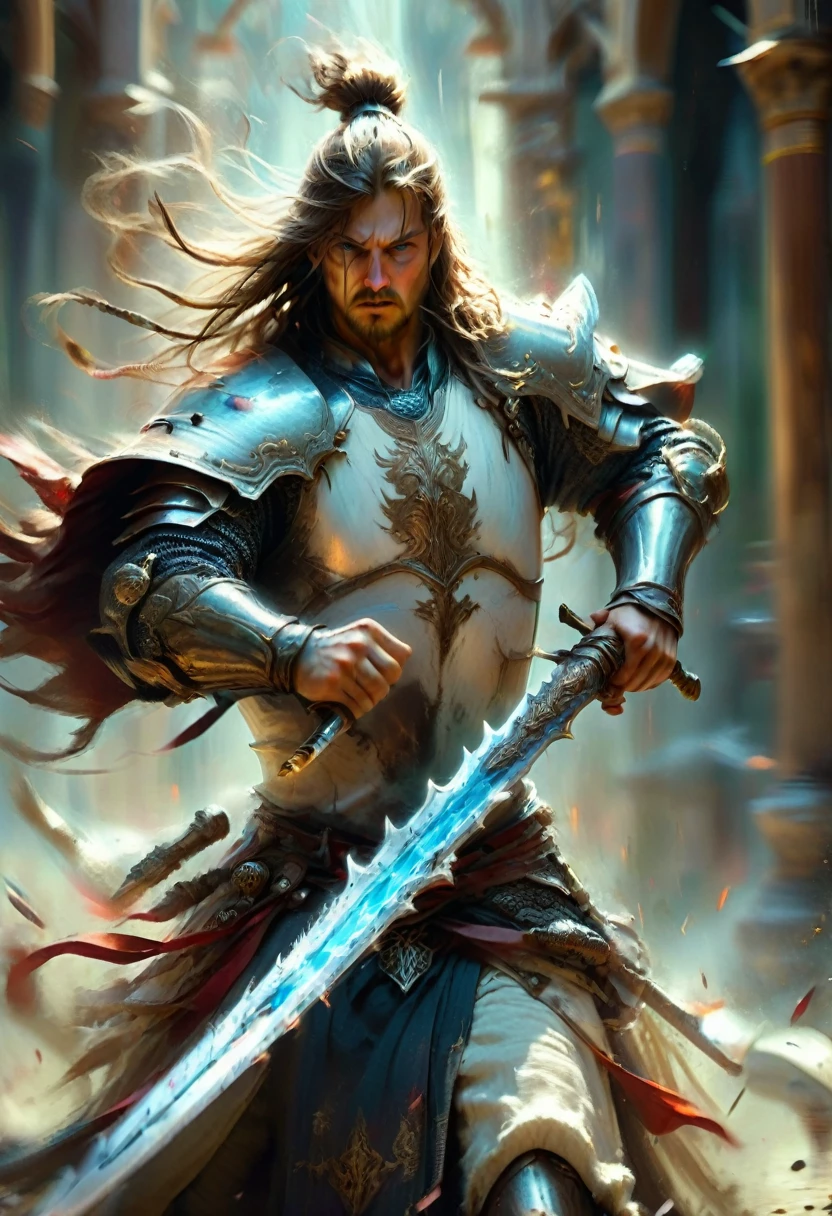 Motion Blur, The moment of wielding a sword, (masterpiece, best quality, Professional, perfect composition, very aesthetic, absurdres, ultra-detailed, intricate details:1.3)