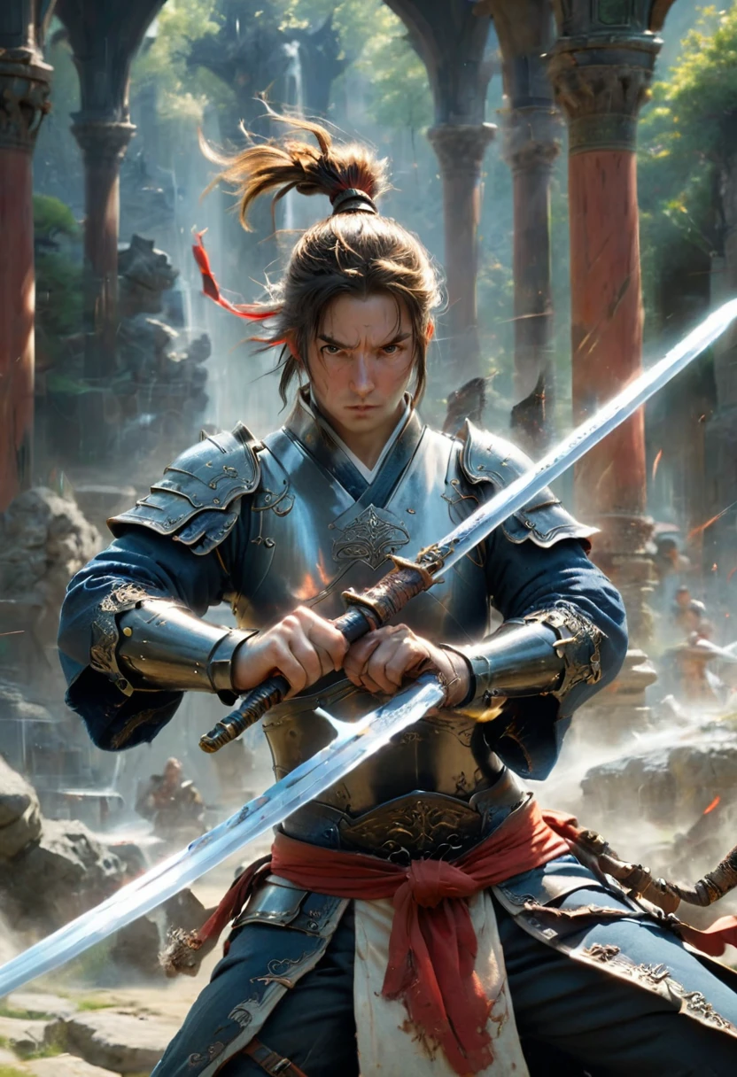 Motion Blur, The moment of wielding a sword, (masterpiece, best quality, Professional, perfect composition, very aesthetic, absurdres, ultra-detailed, intricate details:1.3)