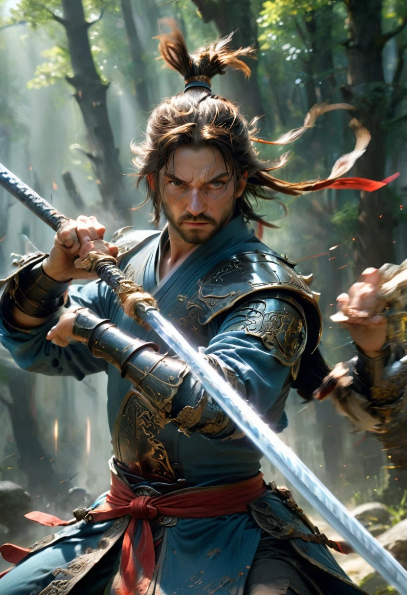 Motion Blur, The moment of wielding a sword, (masterpiece, best quality, Professional, perfect composition, very aesthetic, absurdres, ultra-detailed, intricate details:1.3)
