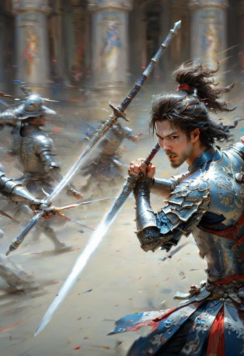 Motion Blur, The moment of wielding a sword, (masterpiece, best quality, Professional, perfect composition, very aesthetic, absurdres, ultra-detailed, intricate details:1.3)