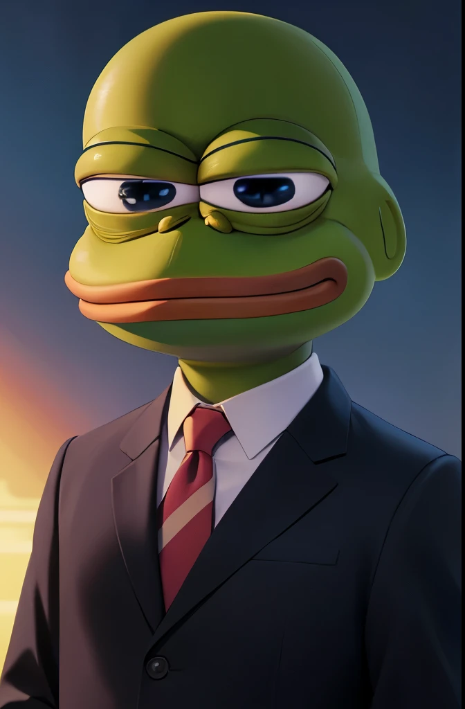 Create an art piece envisioning a world where everyone is depicted as Pepe the Frog, with a twist: Joe Biden is portrayed as Pepe, blending his recognizable features with those of the iconic meme character. Incorporate elements that reflect both Pepe's signature style and Joe Biden's distinctive characteristics, capturing his demeanor, mannerisms, and perhaps even some of his notable policies or moments a cartoon frog in a suit and tie standing in front of an american flag, pepe the frog, pepe frog, super rich happy pepe, 4 chan pepe, donald trump as a muppet, portrait of pepe the frog, pepe, pepe the frogs at war, donald trump as jabba the hutt, meme, 🚀🚀🚀, kermit, internet meme, as a muppet