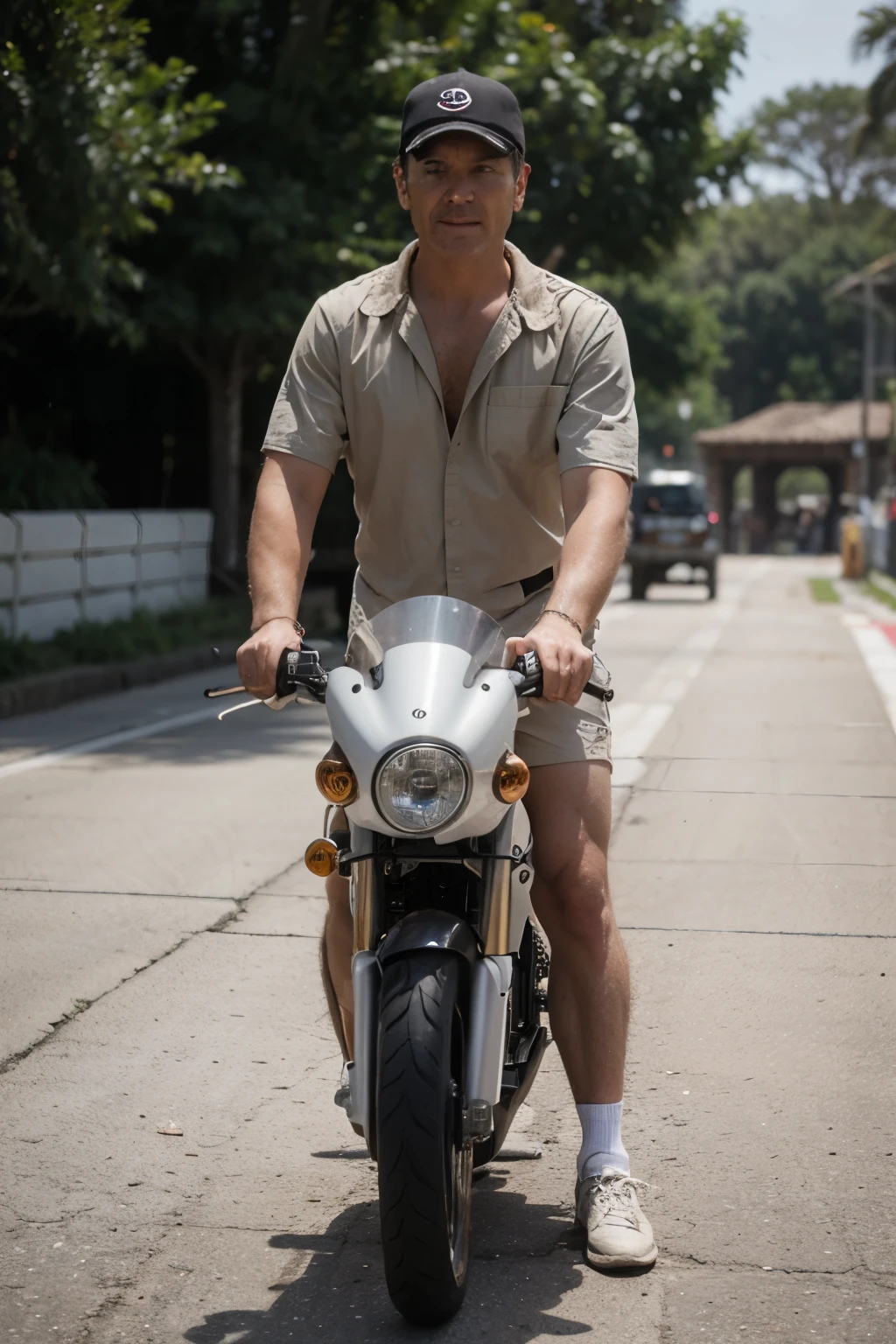 arafed man in shorts and a jacket is standing on the street, tom of finland style, an aviator jacket and jorts, freddie mercury, 7 0 s street photography, wearing shorts, no pants, young david bowie, iggy pop, hot-pants, tom finland, in shorts, short shorts, tom of finland, wears shorts, vintage levi ’ s ad