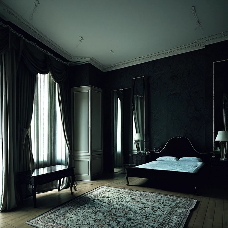 indoor,Too wide,Horror,dark,luxury,bed,furniture,Nobody is here