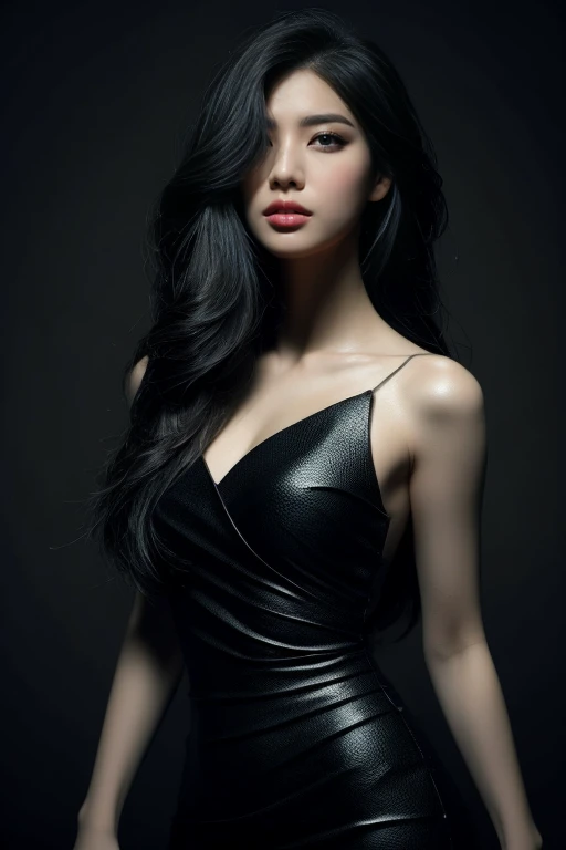 ((Best Quality, 8k, Masterpiece: 1.3)), Full Body, Focus Clear: 1.2, Outstanding Style: 1.4, Slender Abs: 1.2, ((Black Hair, Big: 1.2)), Black Tank Top, Highly Detailed Face and Skin Texture, Detailed Eyes, Double Eyelids