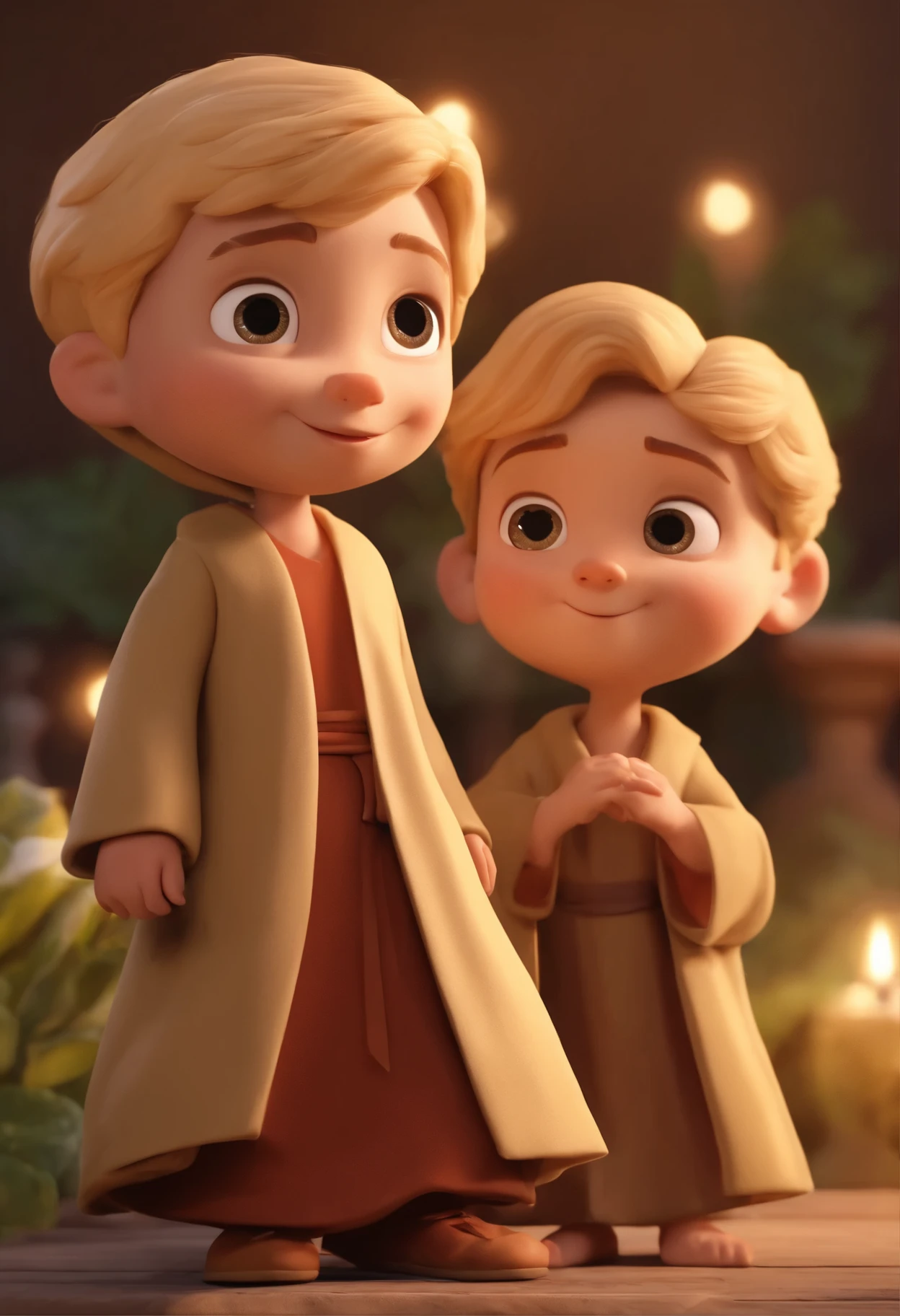 Cartoon character of a boy dressed in a robe from the time of Jesus,Blonde hair animation character, animation style rendering, 3D estilizado, Arnold Maya rendering, toon render screenshot, Personagem 3D,  personagem de desenho animado, Pose de personagem, (Estilo Pixar) (parte mestre:1.2) (Bokeh) (melhor qualidade) (pele detalhada) (textura detalhada) (8k) (argila) (cinematic lighting) (sharp focus