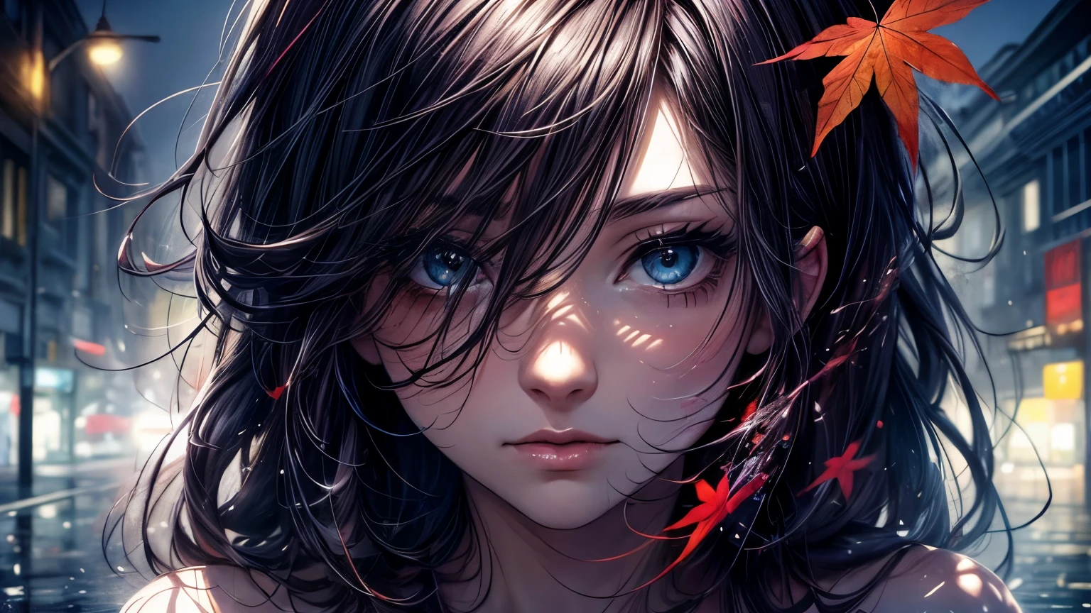 mujer con agnes cecile, brilliant design, colores pasteles, gotas de tinta, Autumn Lights, medio cuerpo