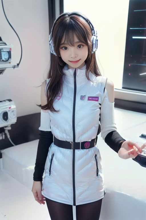 ((NSFW: 1.4)), ((Detailed face, Professional photography)), ((NSFW, zettai ryouiki, 1 girl)), Ultra-high resolution, (Realistic: 1.4), RAW Photos, highest quality, (PhotoRealistic Stick), concentrated, Soft Light, ((30 years old)), ((Japanese)), (( (Young Face))), (surface), (Depth of written boundary), masterpiece, (Realistic),(inside ISS):3, woman, ,astrovest:2,headphone:2,smartwatch,,bangs, ((1 girl)),(black sleeves):2,(black tights):2,inside spacestation,inside spacecraft,,zero gravity,smile,open leg,blush:1.5,hidden hands,neotech