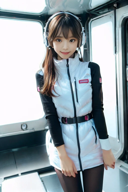 ((NSFW: 1.4)), ((Detailed face, Professional photography)), ((NSFW, zettai ryouiki, 1 girl)), Ultra-high resolution, (Realistic: 1.4), RAW Photos, highest quality, (PhotoRealistic Stick), concentrated, Soft Light, ((30 years old)), ((Japanese)), (( (Young Face))), (surface), (Depth of written boundary), masterpiece, (Realistic),(inside ISS):3, woman, ,astrovest:2,headphone:2,smartwatch,,bangs, ((1 girl)),(black sleeves):2,(black tights):2,inside spacestation,inside spacecraft,,zero gravity,smile,open leg,blush:1.5,hidden hands,neotech