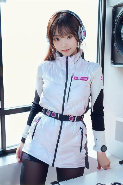 ((NSFW: 1.4)), ((Detailed face, Professional photography)), ((NSFW, zettai ryouiki, 1 girl)), Ultra-high resolution, (Realistic: 1.4), RAW Photos, highest quality, (PhotoRealistic Stick), concentrated, Soft Light, ((30 years old)), ((Japanese)), (( (Young Face))), (surface), (Depth of written boundary), masterpiece, (Realistic),(inside ISS):3, woman, ,astrovest:2,headphone:2,smartwatch,,bangs, ((1 girl)),(black sleeves):2,(black tights):2,inside spacestation,inside spacecraft,,zero gravity,smile,open leg,blush:1.5,hidden hands,neotech