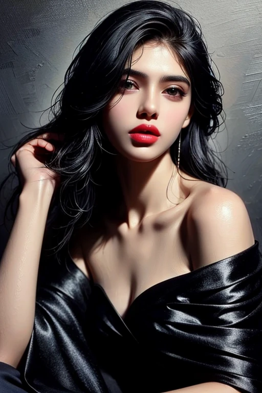 indian girl at a party, (epicrealism) ((hyperrealistic)), ultra hd 8k, (redlips 1.4) deep v neck,