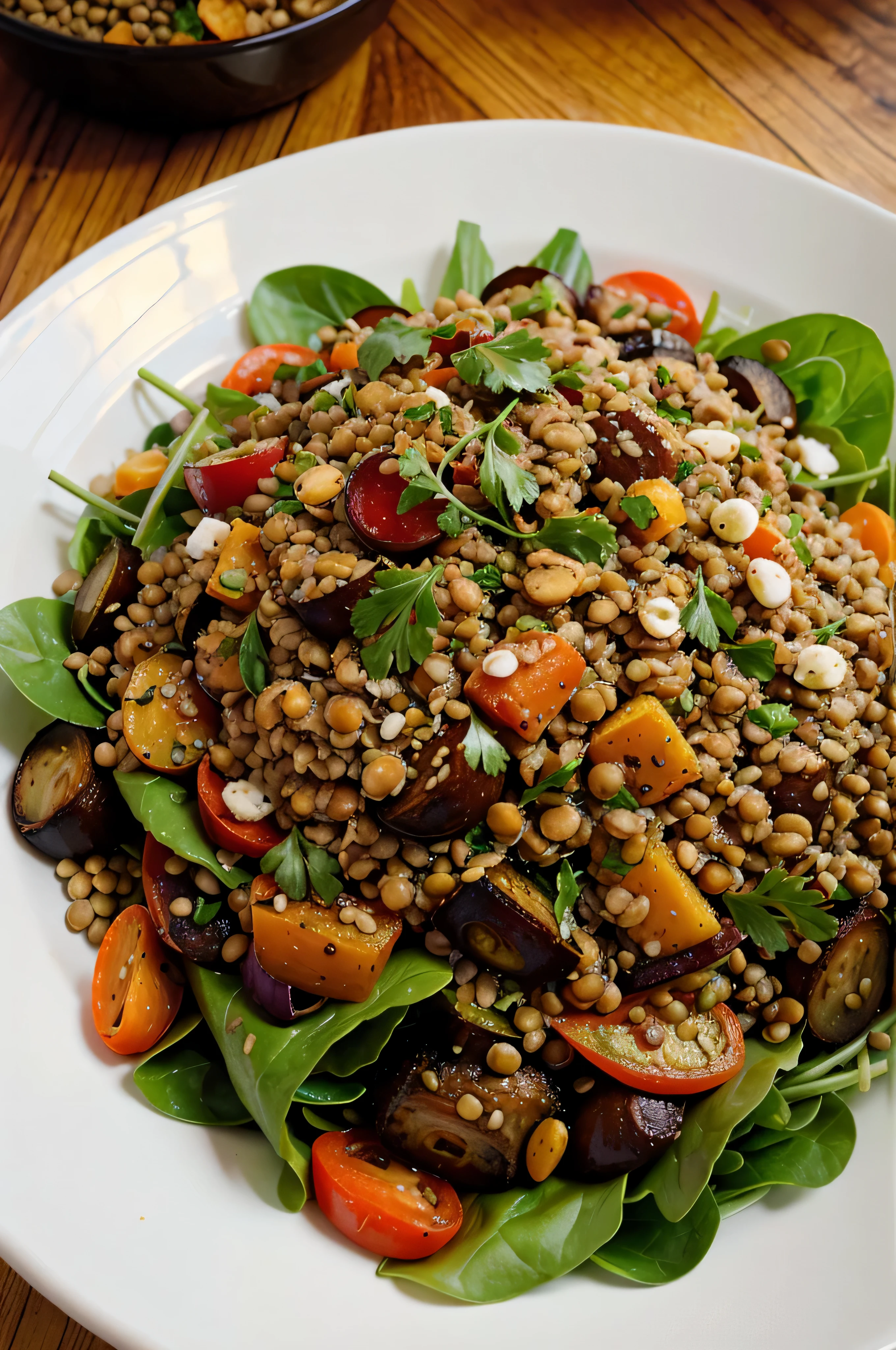 Lentil salad with roasted vegetables Photo of a whole plate, not too filling, de jolie couleur gourmandes