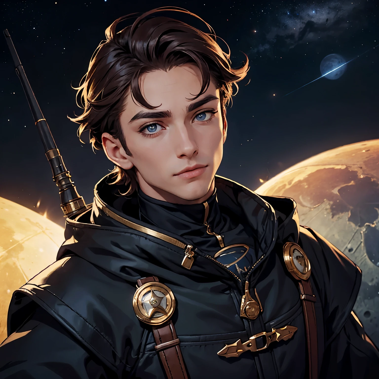 Homme sur la lune. Yeux marrons cheveux noirs avec un casque d'astronote 