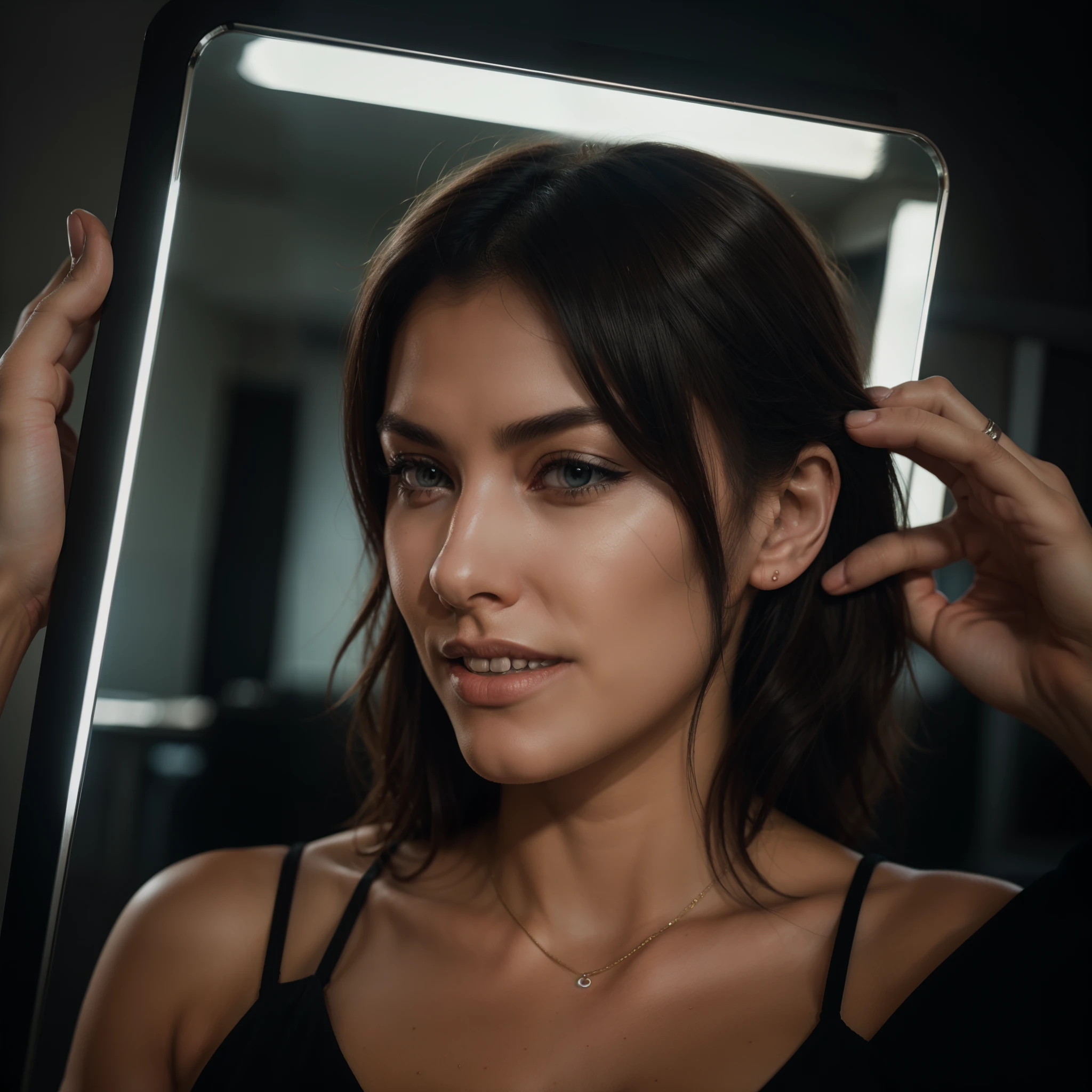 A make-up woman is putting on make-up , real photo, clear photo, professional photo, realistic photo, full HD, 4k