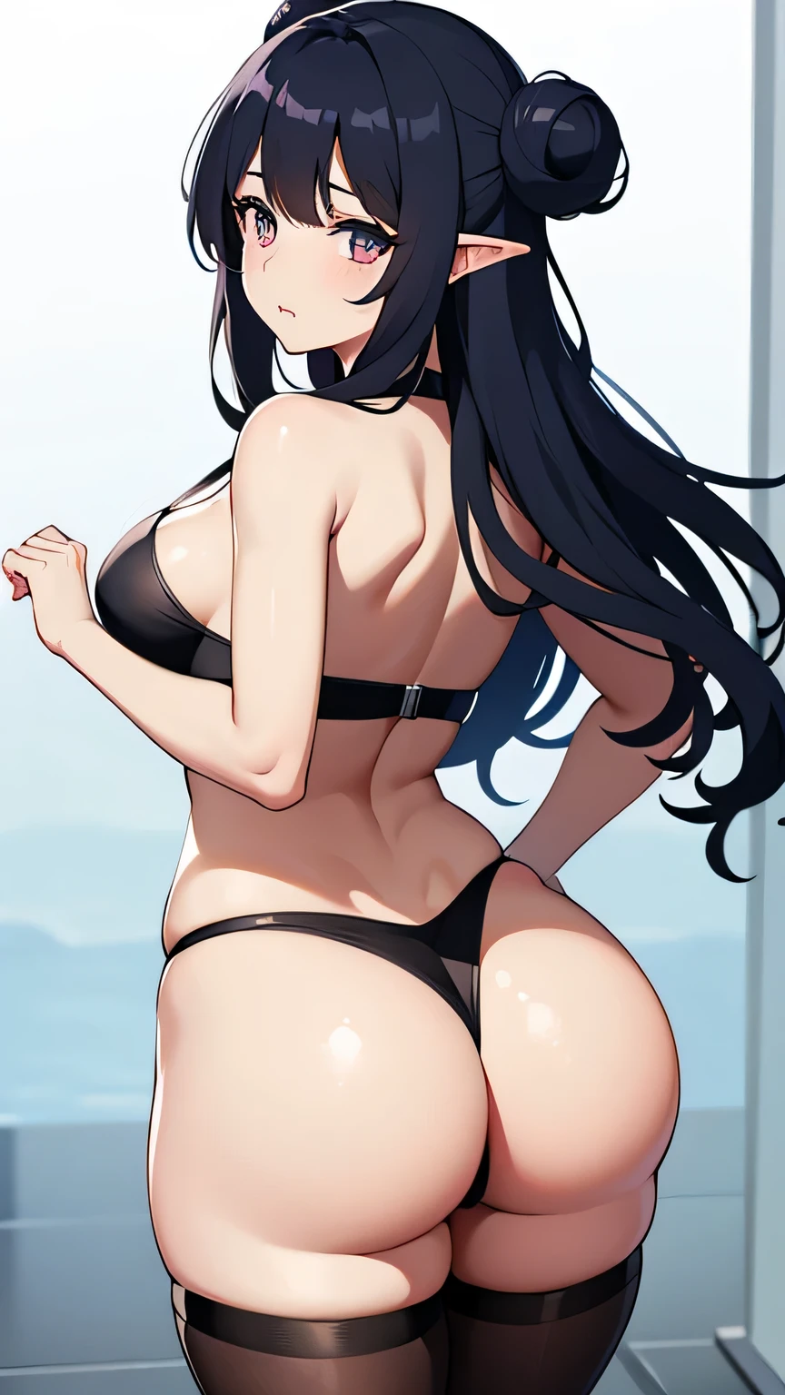 Nua, Rostos kawaii, On Four, Seios colossais, Mesugaki, Seduction poses, Provocative facial expressions, big Butt ,dark elf, bunda grande, de quatro, de costas, looking back, pussy, ass hole