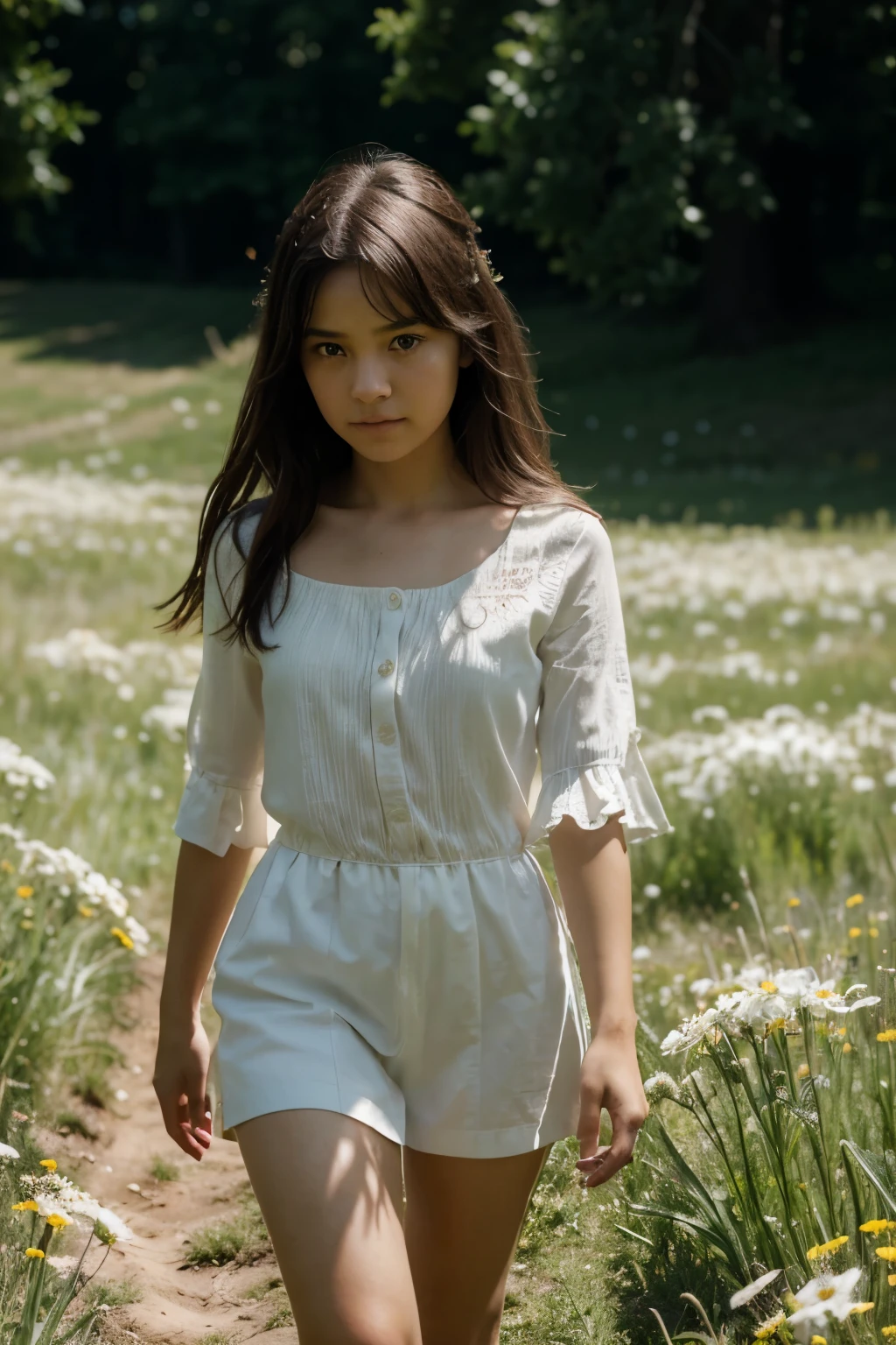 Illustration of a girl in a field of flowers