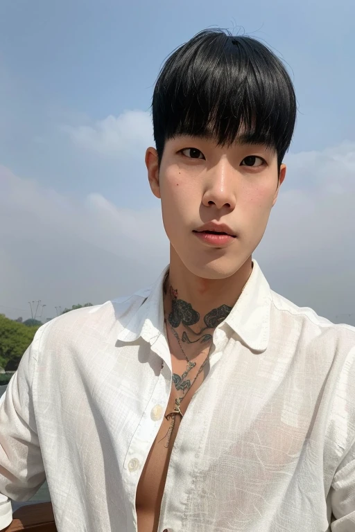 Homem com uma tatuagem no peito e uma camisa branca, homem sul-coreano, Hong junho hyung, Kim Doyoung, hyung tae, Tae June Kim, inspirado em Joong Keun Lee, hyung tae kim, inspirado em Gang Se-hwang, Yanjun Chengt, lindo chad queixo, hyung-tae kim, hyung-tae kim, Seseon Yoon