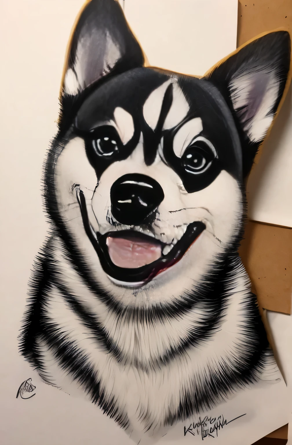 Cute puppy, big eyes, husky, fully detailed, hand sketch, color coded, flat colors, masterpiece 16K