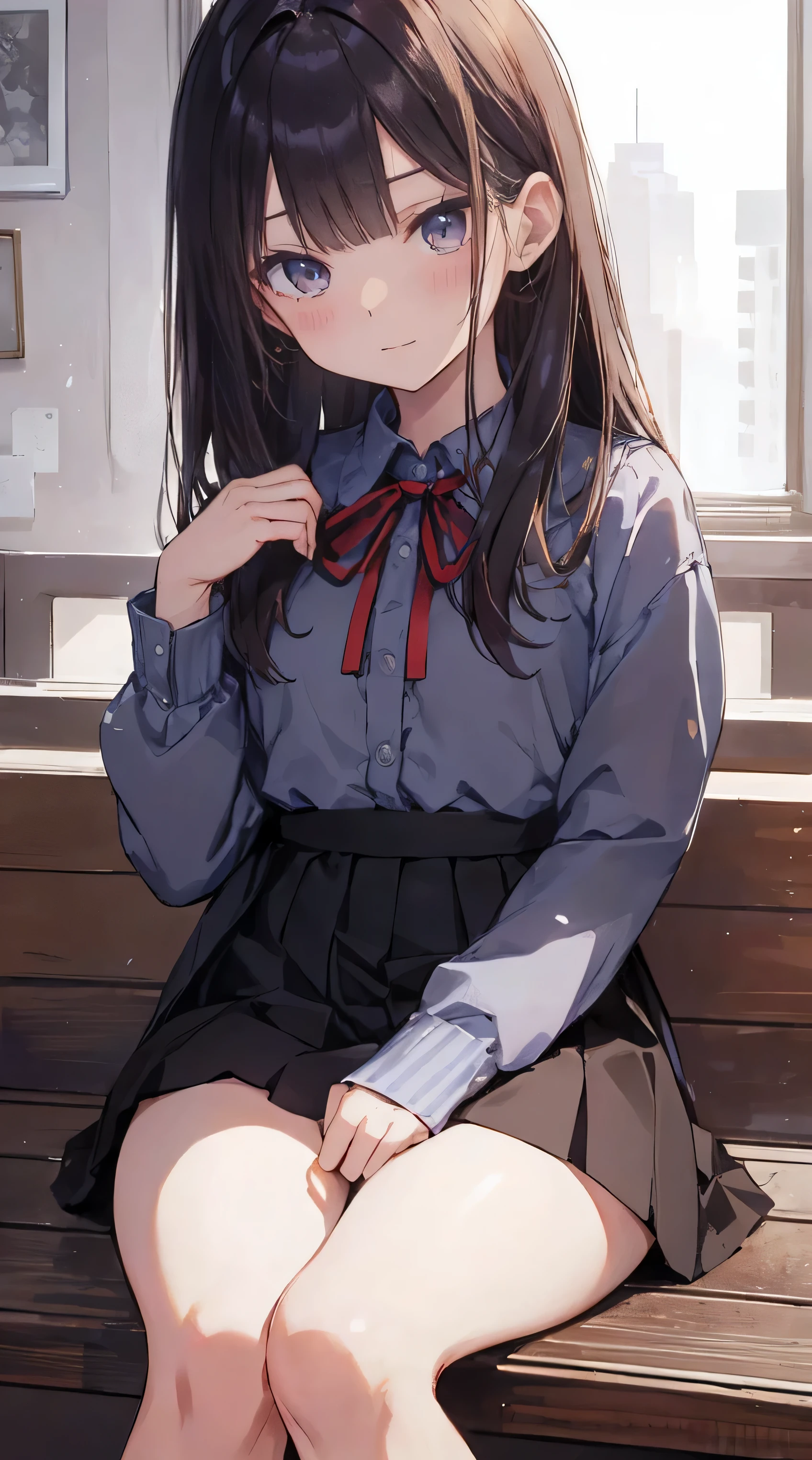 Masterpiece、Highest quality、highest quality、 ((panic))、Shiny hair quality、Small face、、Sitting、Super detailed, beautiful, wide eyes、Ultra-detailed, clear and beautiful faces、(cute illustration:1.2), High-resolution, ultra-detailed, best quality, embarrassed、(skirt)、(cute underwear)、Sitting with legs crossed、((Thighs))