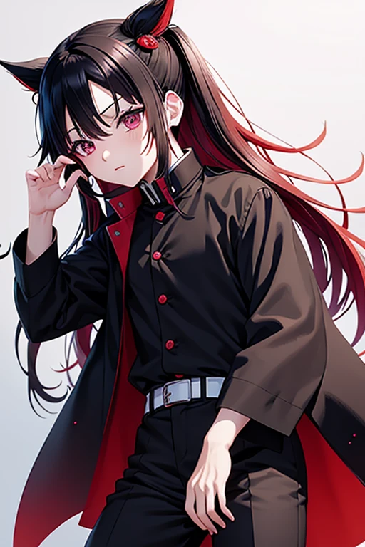 kimetsu no yaiba boy ,black and red hair