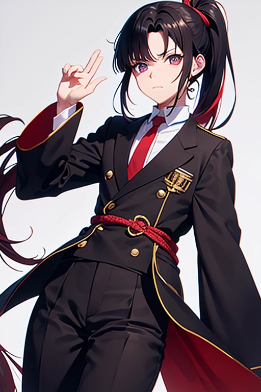 kimetsu no yaiba boy ,black and red hair long ponytail. a boy