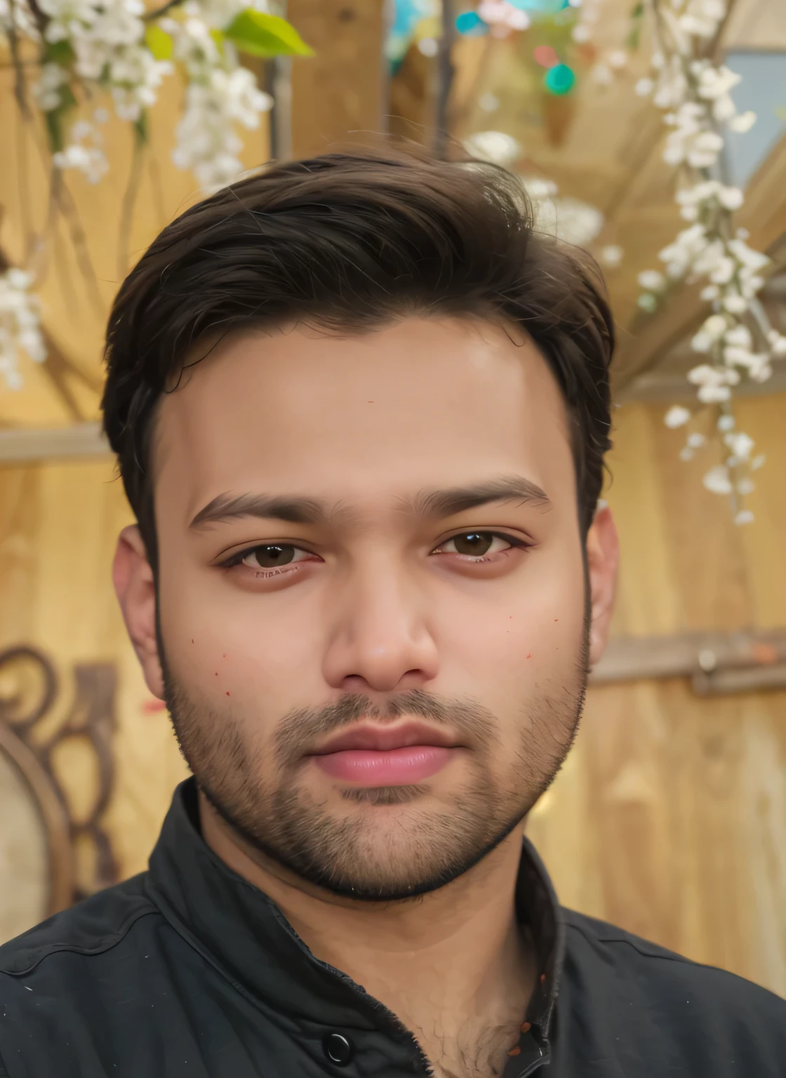 A beautiful young bearded man with highly detailed skin looking at the camera,8k,high res, soft light,no contrast,ultra realistic, photorealism.((real life photo,realistic:1.9, short beard:1),((closeup shot:1.5))