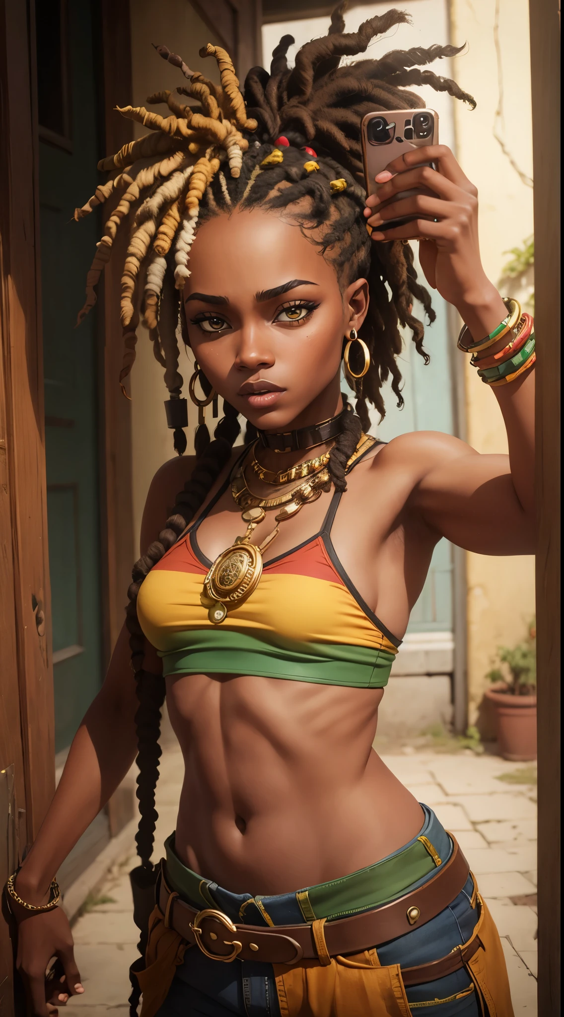 (Masterpiece,Masterpiece)Brilliantly, Blonde woman shows off her dreadlocks in bright shades of Jamaican color. Each fear is a yellow fusion, slave,Woman in Chains,Jamaican national costume,Tattered clothes, Big Breasts,A plump lower body,On all fours,Capture culture and style in an exceptional way. The image is、By portraying the boldness and authenticity of the hairstyle、Emphasis is placed on professionalism.
