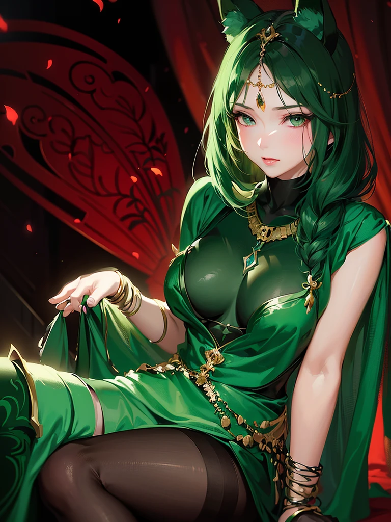 Anime girl in a green dress and horns sitting on the bed, extremely detailed Artgerm, Artgerm. anime illustration, Artgerm on artstation pixiv, seductive anime girl, ! dream Artgerm, beautiful charming anime woman, Artgerm lau, style Artgerm, like Artgerm, in style of Artgerm, masterpiece, Best quality, (чрезвычайно подробные обои CG Unity 8k), (Best quality), (Best Illustration), (best shadow), absurdity, Realistic lighting, (abyss), beautiful detailed glow, painter Peter Morbacher,