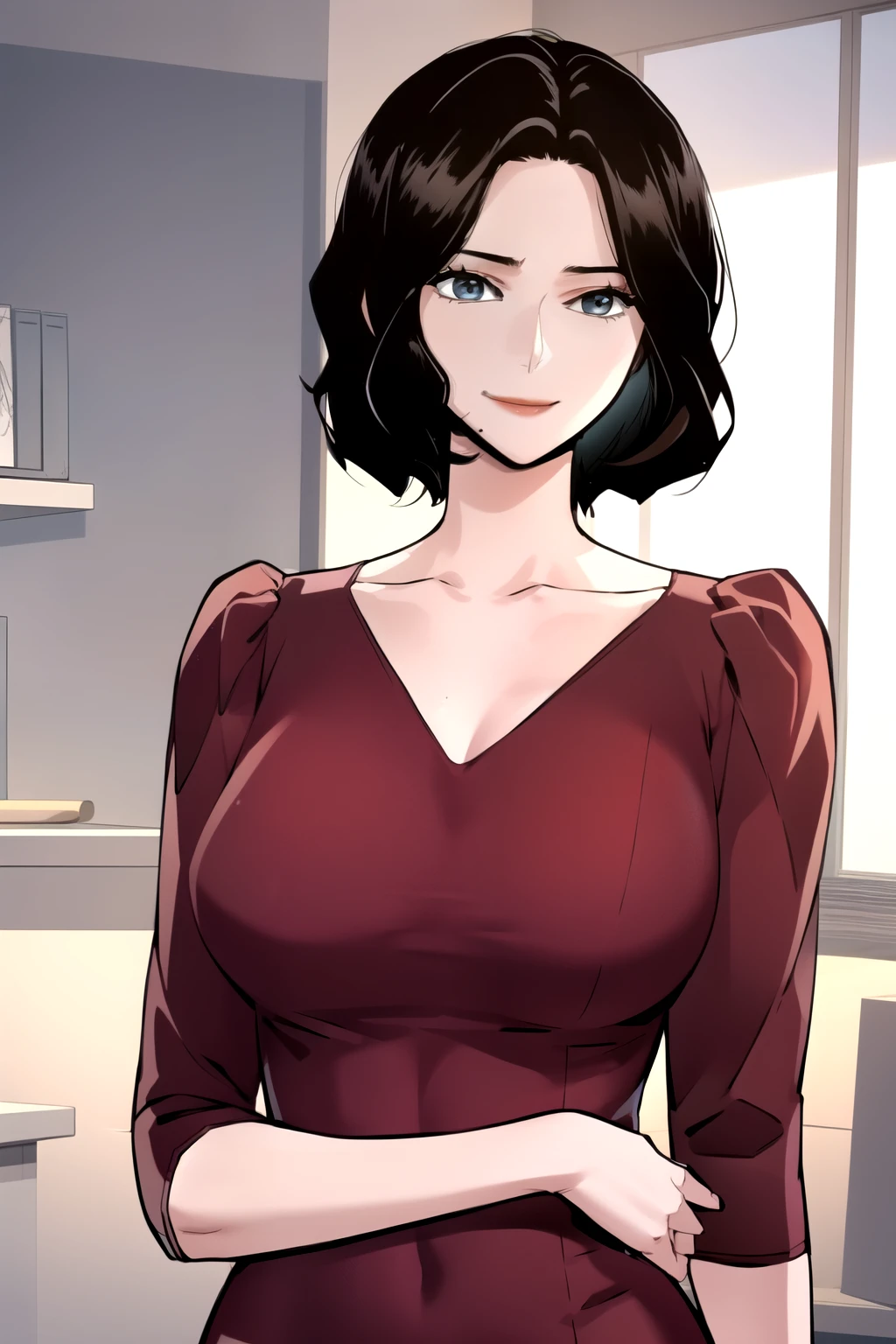 Lovely face,adult,Coquettish,mature,simple outfit,elegance,ponytail hair ,skirt, shirt,kabedon