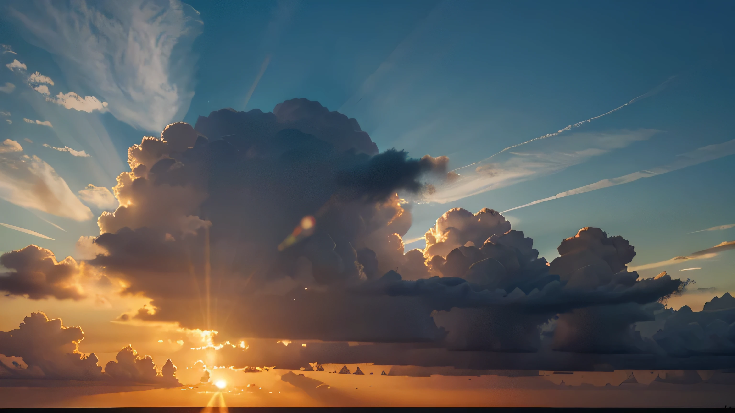 create a sky with the setting sun with clouds