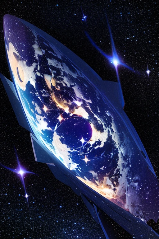 obra-prima、Plano de fundo com((Fantastic starry sky、enxame cosmoeteor、buraco negro、Cor iridescente))Profundidade((Planetas emitindo branco))、Visto de baixo