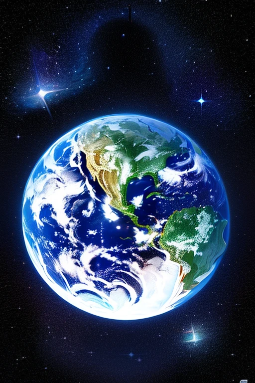 obra-prima、Plano de fundo com((Fantastic starry sky、enxame cosmoeteor、buraco negro、Cor iridescente))Profundidade((Planetas emitindo branco))、Visto de baixo