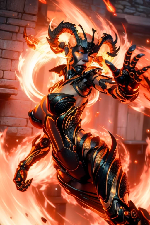 Naked human bionic doll flame atronach with huge fake tits