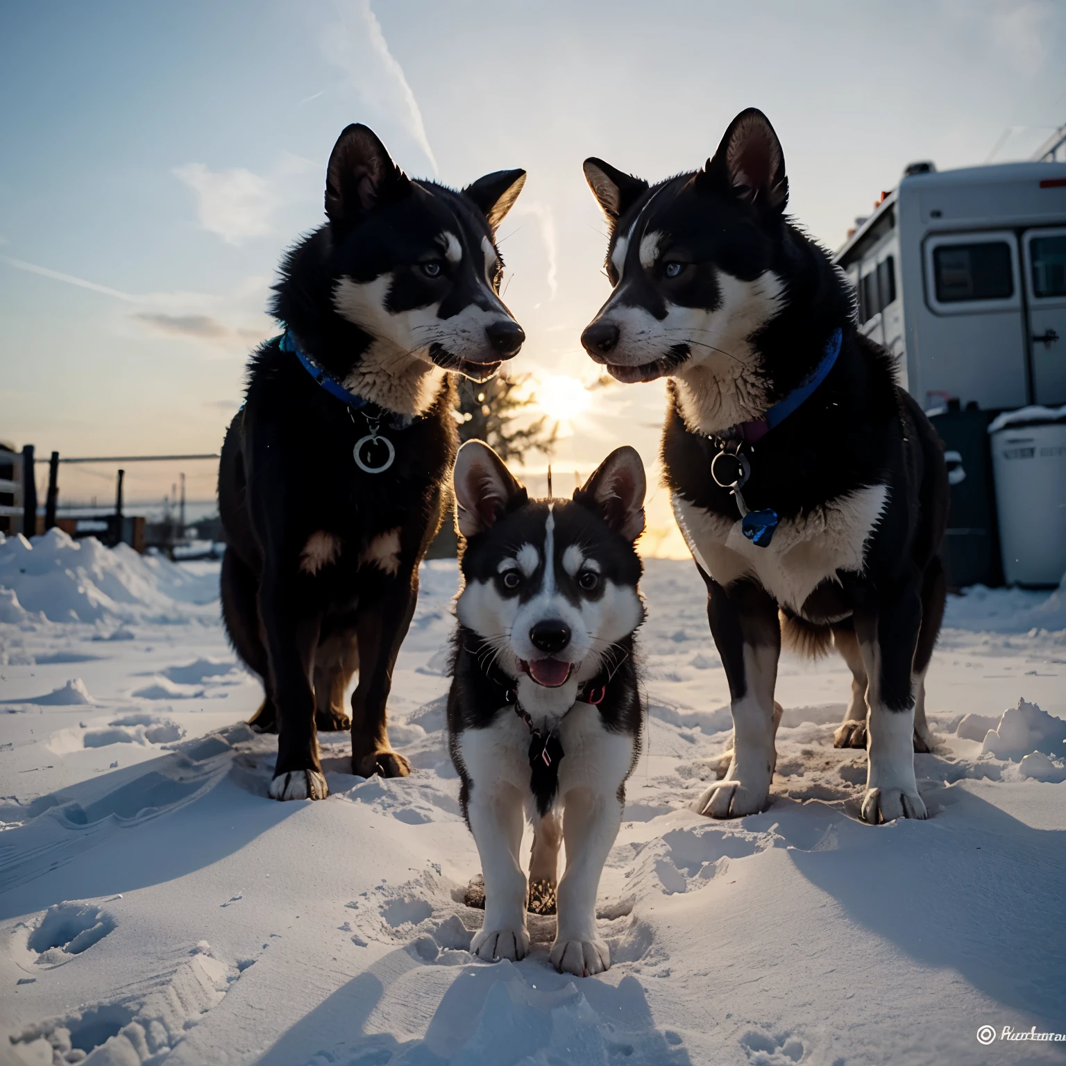 Silhouette of adorable hybrid creature of a ferret and a husky dog 