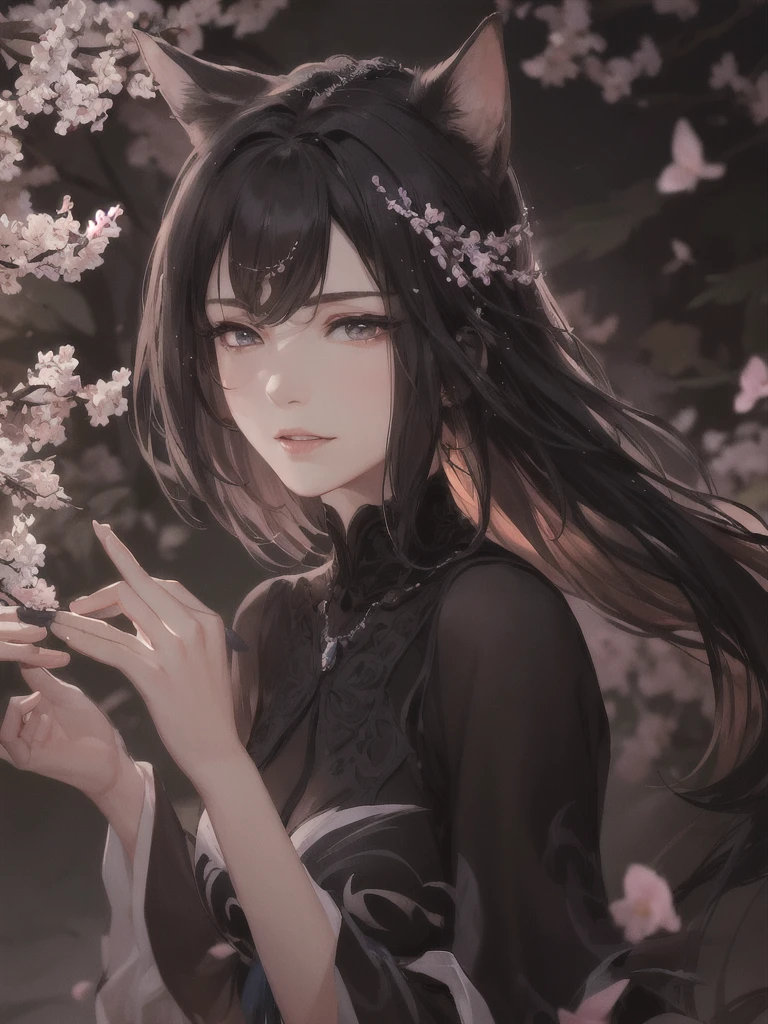 masterpiece, Best quality, (чрезвычайно подробные обои CG Unity 8k), (Best quality), (Best Illustration), (best shadow), absurdity, Realistic lighting, (abyss), beautiful detailed glow, painter Peter Morbacher, Sakura Branches, sakura flowers, glowing eyes