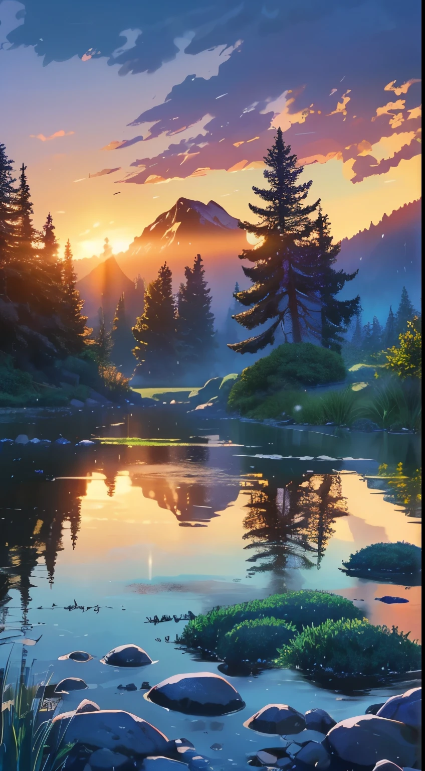 the pacific northwest mountain scenery: 1.2, masterpiece, beautiful, garden, The Garden of Words, gorgeous, nature, after rain, beauty on the small details, a visual masterpiece, beautiful colors, UHD, high res, professional image, breath taking, amazing