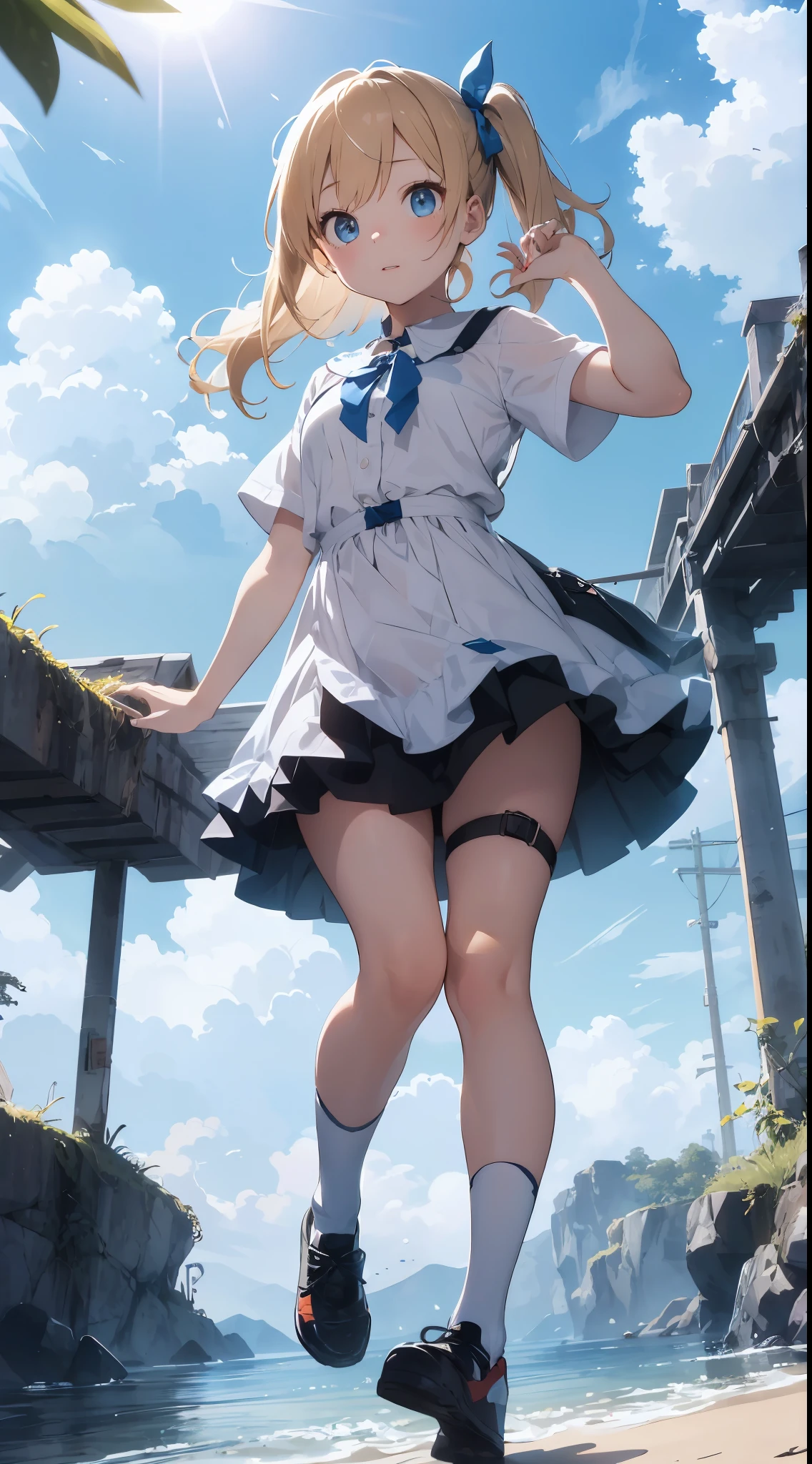 girl with:I'm a pretty girl with blonde hair and blue eyes.。I'm about 。Clothing is wearing a white dress and socks。She wears a blue ribbon around her neck.。The girl just came to the land of dreamy eyes are shining with surprise and delight。
Dreamland:It is a mysterious country with many islands floating in the sky。There are colorful flowers, trees and animals on the island.、The air is clear々It smells good。The islands are connected by a rainbow-colored bridge.、Cross the bridge to another world。Dreamland々Adventures and discoveries await you。
perform:The entire screen uses bright and fun colors.、It expresses a dreamy atmosphere。The girl is depicted at the bottom right of the screen、Stands out in contrast to the surroundings。The girl is pointing to the land of dreams with her gaze and fingers.、Expresses interest and curiosity。At the top of the screen,「Dreamland」It is titled、The font is fantasy-like and attractive。