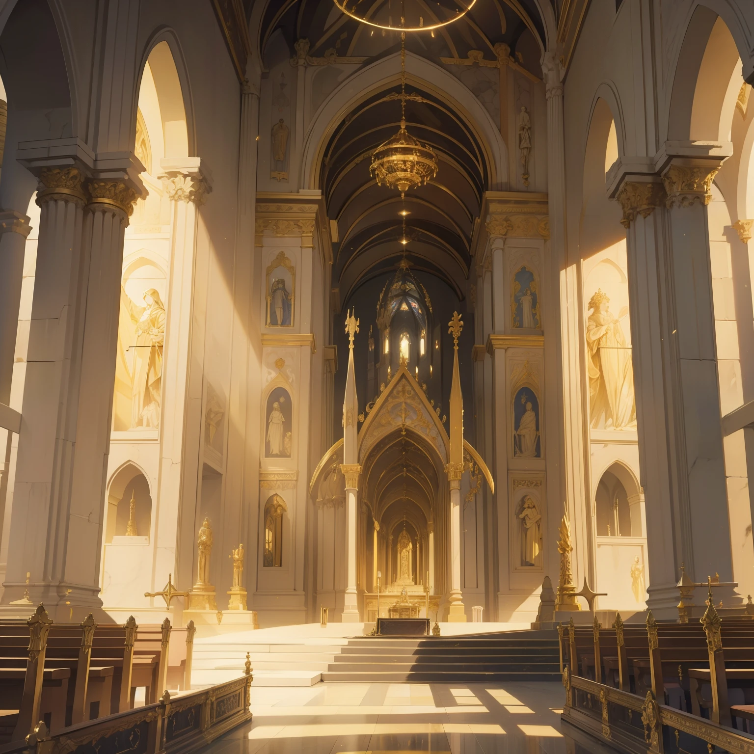 high quality, masterpiece, empty rich church, marble temple, medieval, Dramatic lighting,  very beautiful temple, Gold & Marble, fantasy, High detail 4K