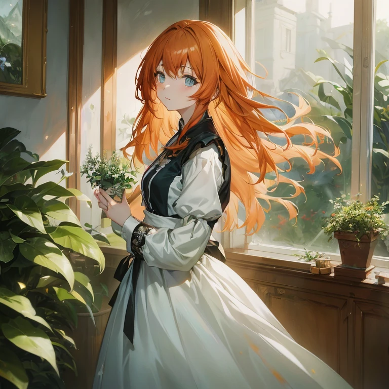 anime girl with long red hair standing in front of a window, painted in anime painter studio, guweiz on pixiv artstation, cushart krenz key art feminine, beautiful anime portrait, marin kitagawa fanart, guweiz on artstation pixiv, maiden with copper hair, made with anime painter studio, digital anime illustration, detailed digital anime art