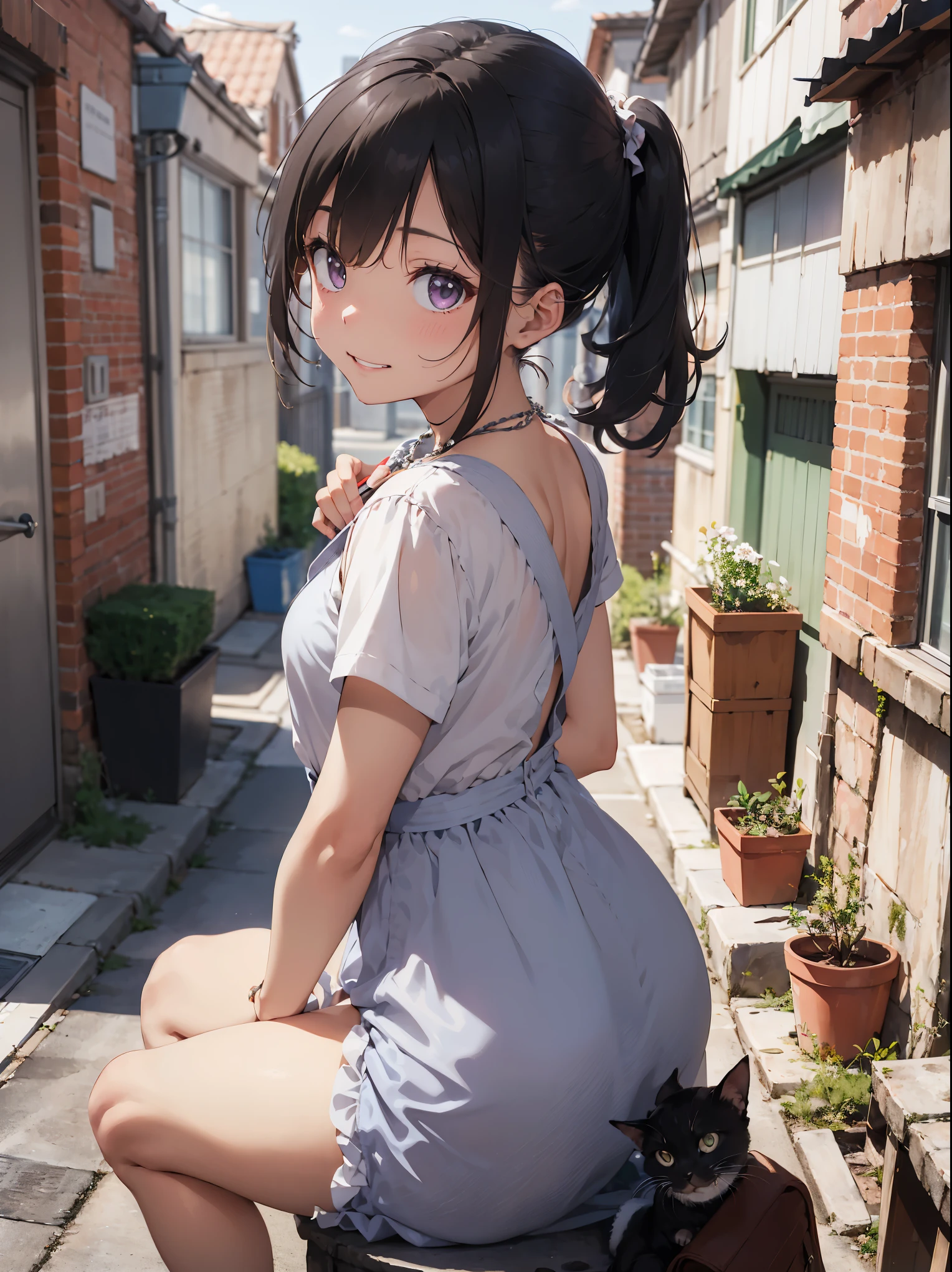 a girl with a big butt and wide hips, her butt is visible in her dress, your ass is big and beautiful and perfect.